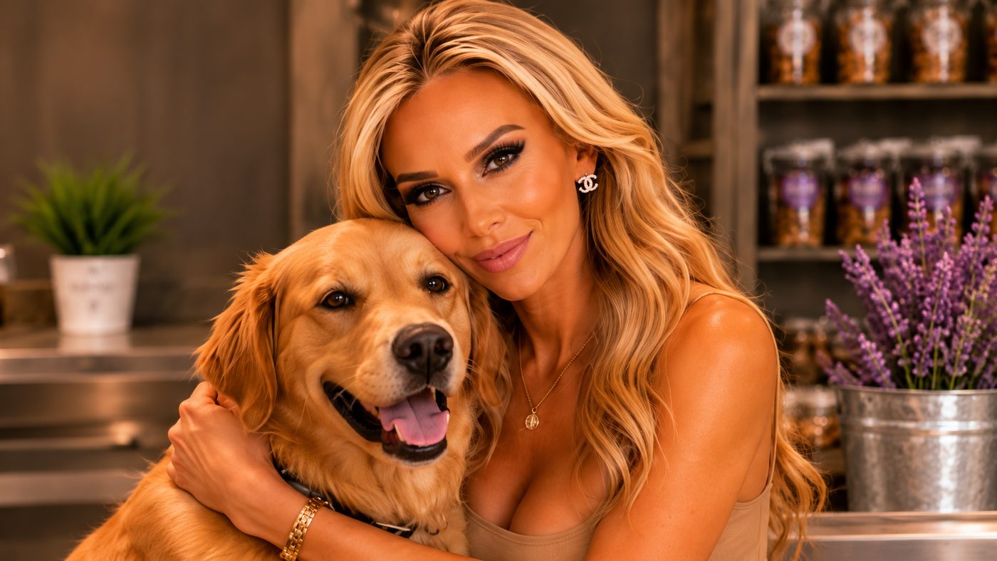 Kelli hugging Scooby in the Scooby's Pantry kitchen